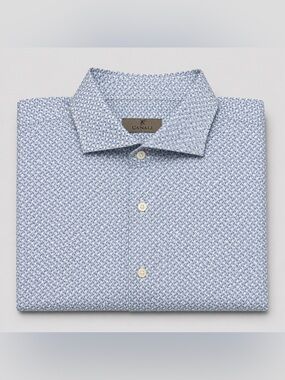 Canali 1934 Men’s XXL Blue Geometric Cotton Luxury Shirt Made Italy tailored